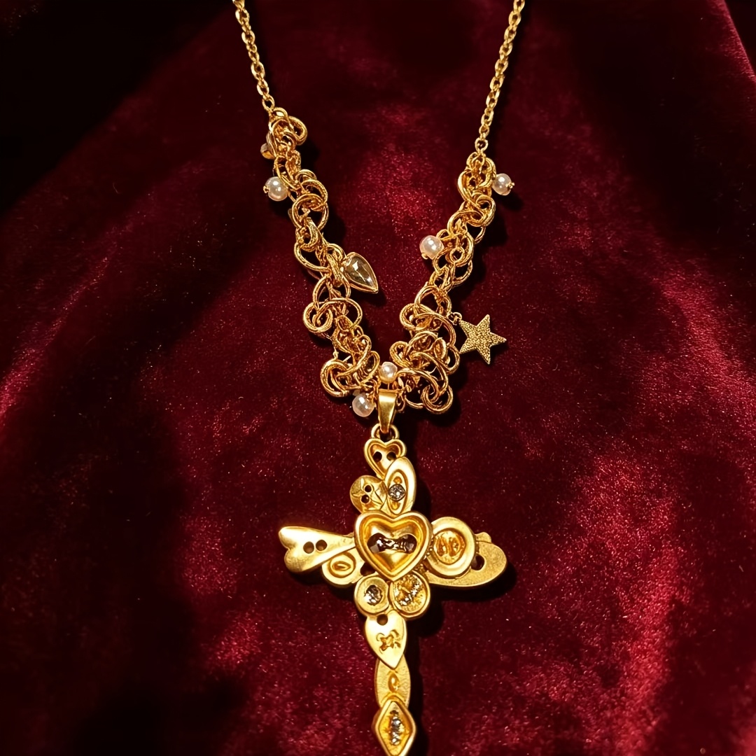 Love-themed Interlocking Brushed Golden Button Stack Necklace